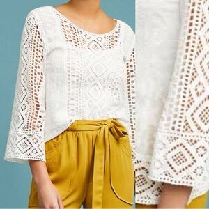 Anthropologie Large Cotton Embroidered Lace Boho Top